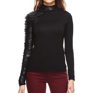 Gracia Sheer top with leather scale detail NWT